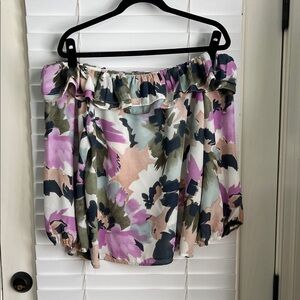 J. Crew Floral Off-Shoulder Blouse in Pink and Green